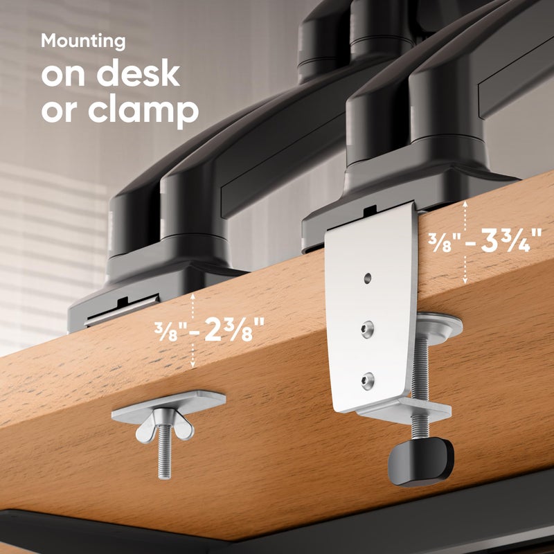 ONKRON Dual Monitor Mount for Two 13 - 32 Inch Screens up to 17.6 lbs (x2), Gas Spring Dual Monitor Arm Stand, VESA 75x75 & 100x100, Adjustable Double Monitor Mount with Swivel, Tilt, Rotation Black - Image 3
